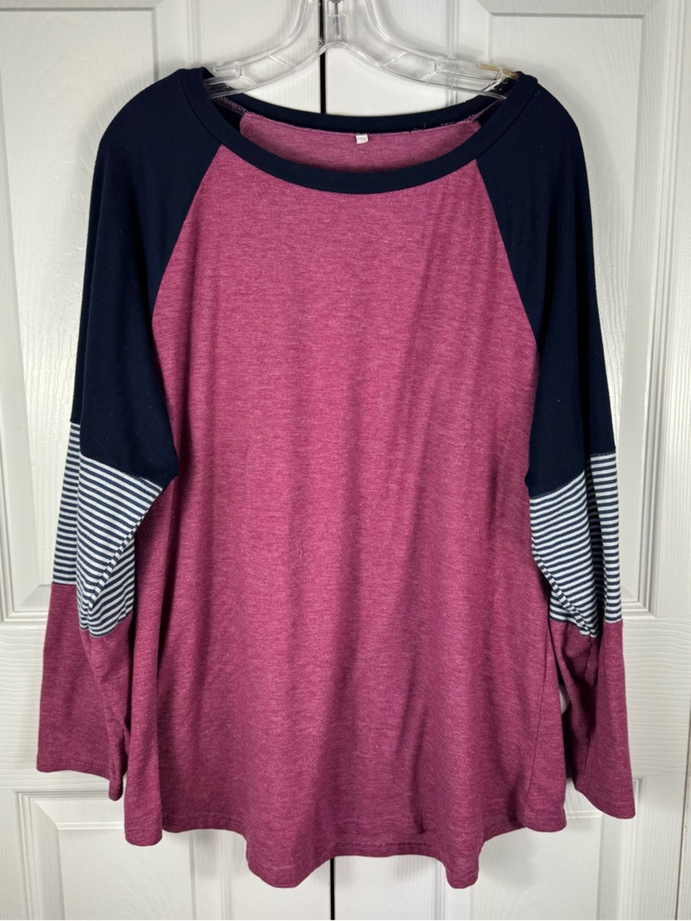 Women's Long Sleeved Stripe Elbow T Shirt Dark Red Black Size 18W